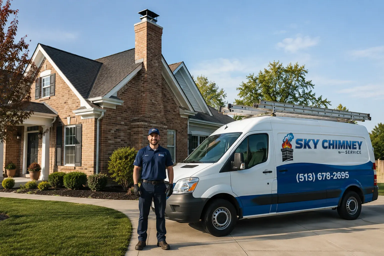 Nick's Chimney Service technician and branded van in Minneapolis MN